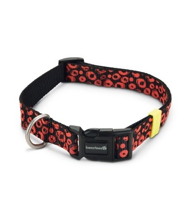 Beeztees Վզկապ շների համար UNI նեյլոնից սև՝ կարմիր օղակներով 48-70X25 սմ - haf-haf.am