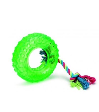 Beeztees Խաղալիք շների համար՝ սիլիկոնե կանաչ անվադող պարանով 15 սմ - haf-haf.am